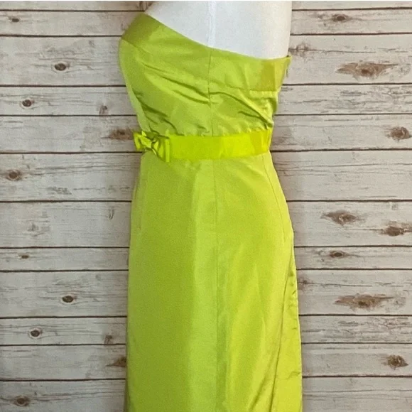 J CREW 100% Silk Lime Neon Green Strapless Cocktail Party Dress w Bow Size: 4P - Picture 4 of 10